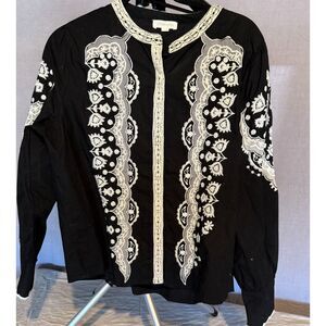 Jennifer+Grace Black Lace Embroidered Blouse Womens Large Boho Cottagecore